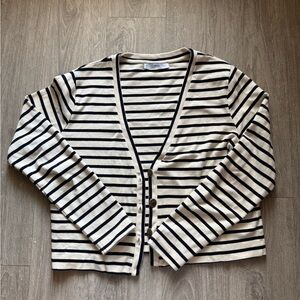 Striped Blue and Beige Cardigan Sweater